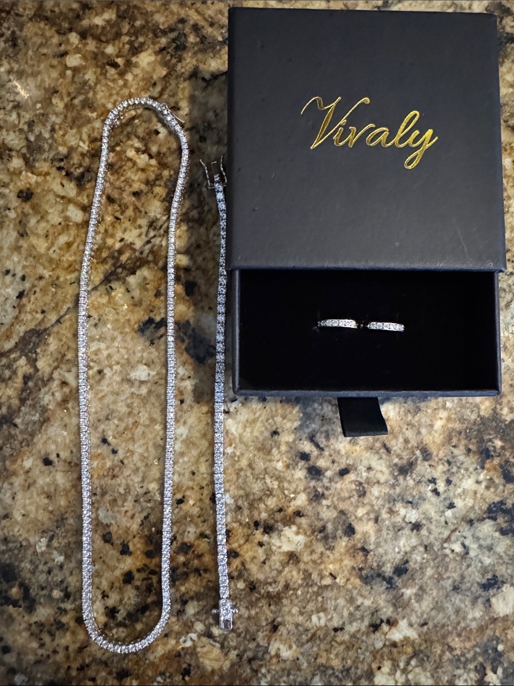 Sterling Tennis Necklace and Bracelet Set with Matching Silver Hoop Earrings lab